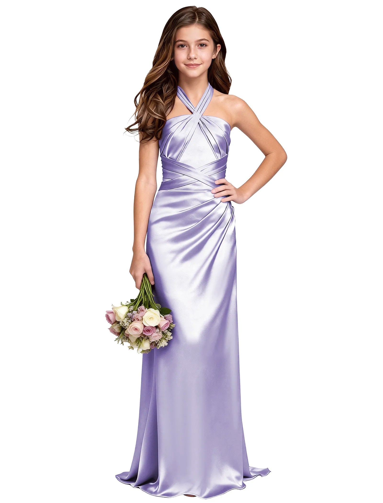 Girls Satin Halter Maxi Dress With Back Cutout