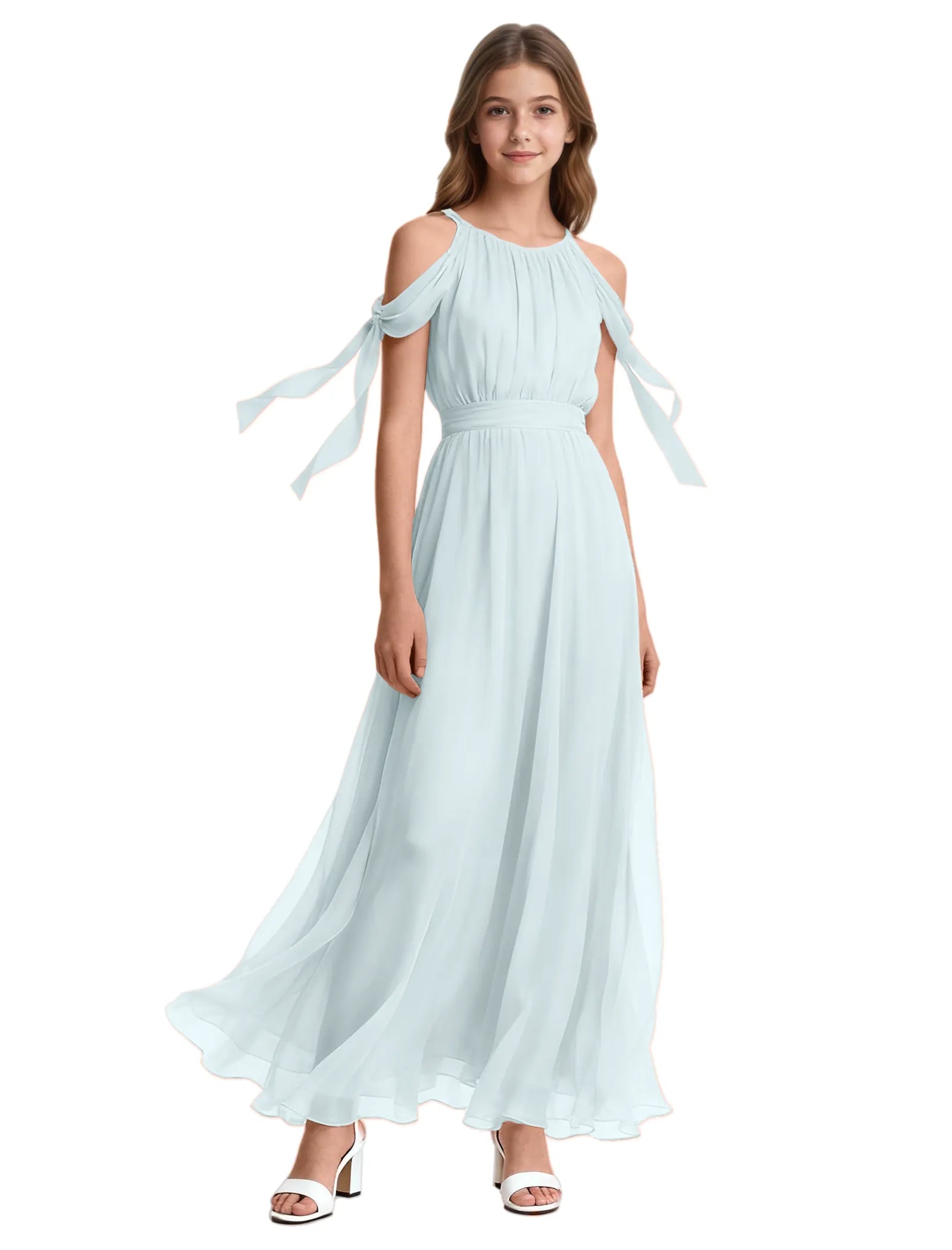 Girls Sleeveless Pageant Gown with Floaty Hem