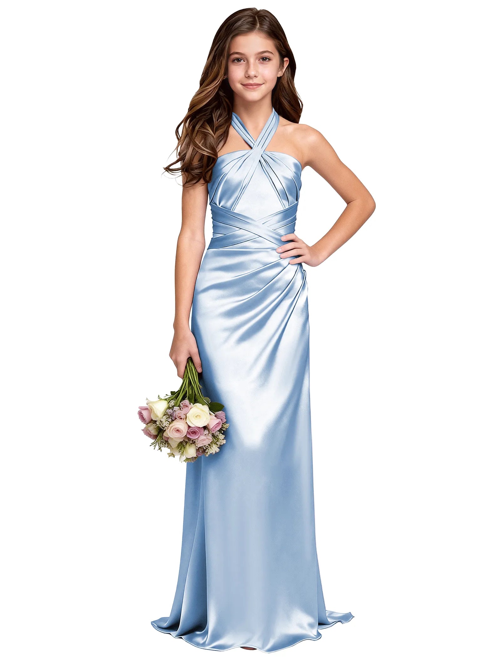 Girls Satin Halter Maxi Dress With Back Cutout