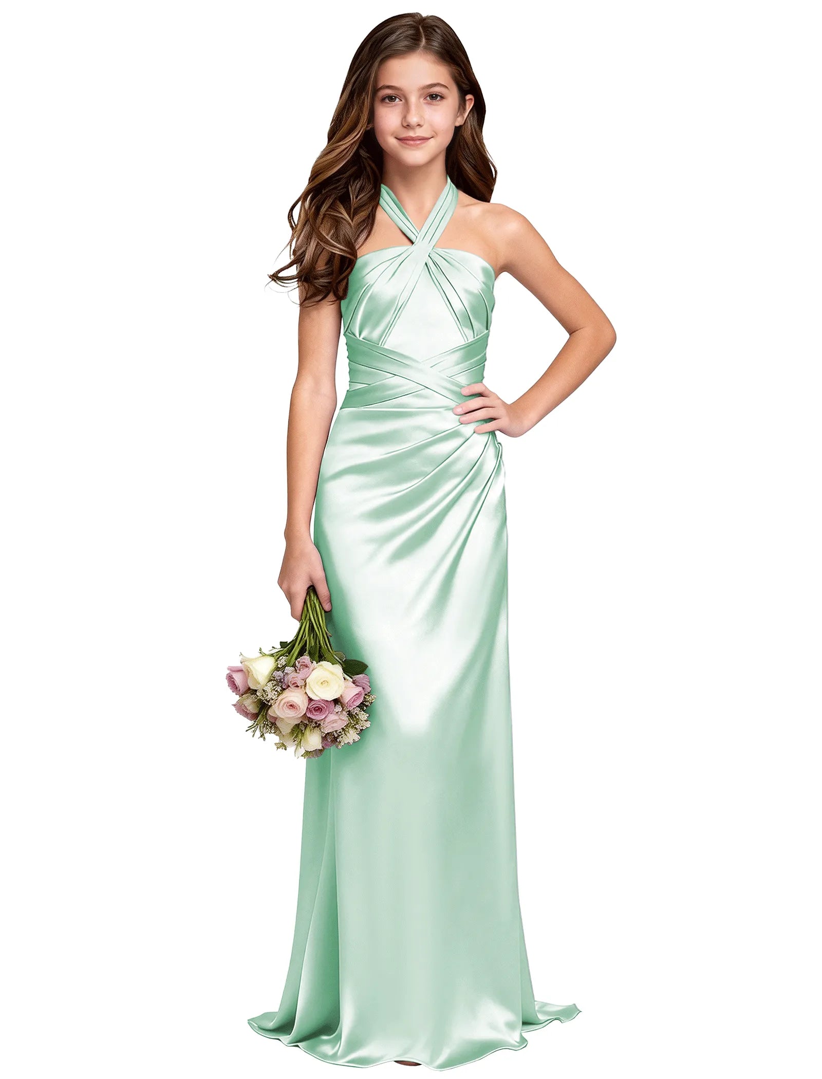 Girls Satin Halter Maxi Dress With Back Cutout