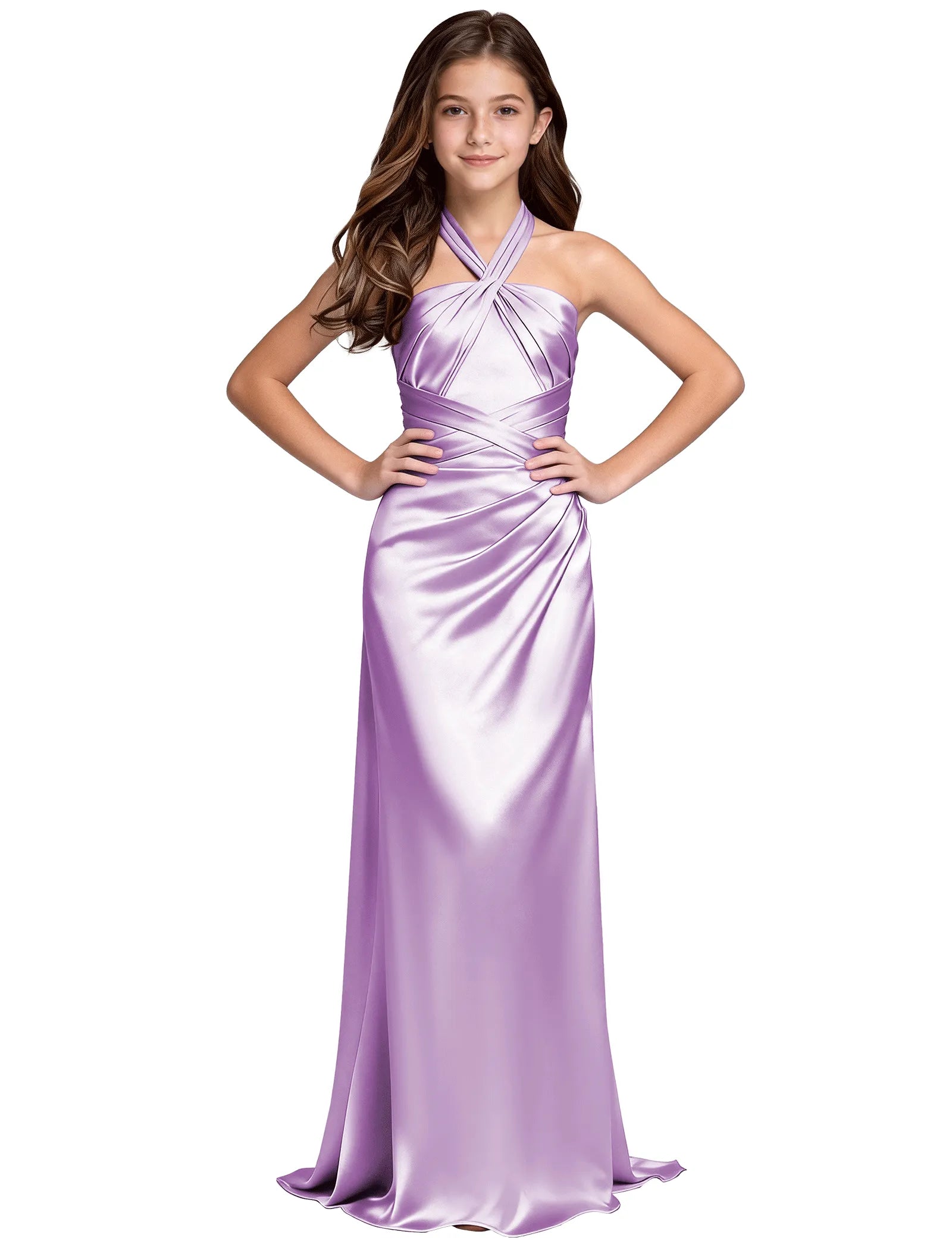 Girls Satin Halter Maxi Dress With Back Cutout
