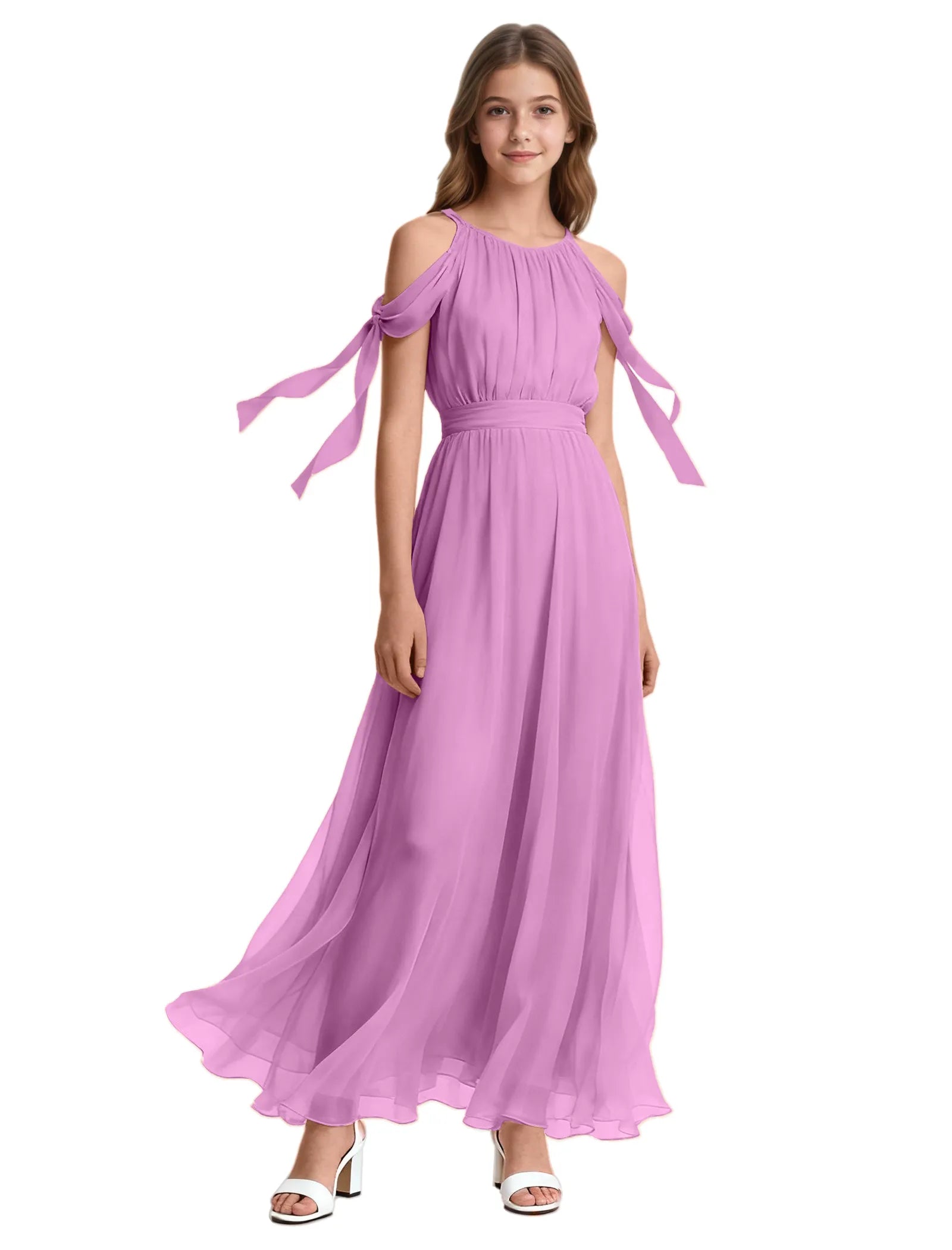 Girls Sleeveless Pageant Gown with Floaty Hem