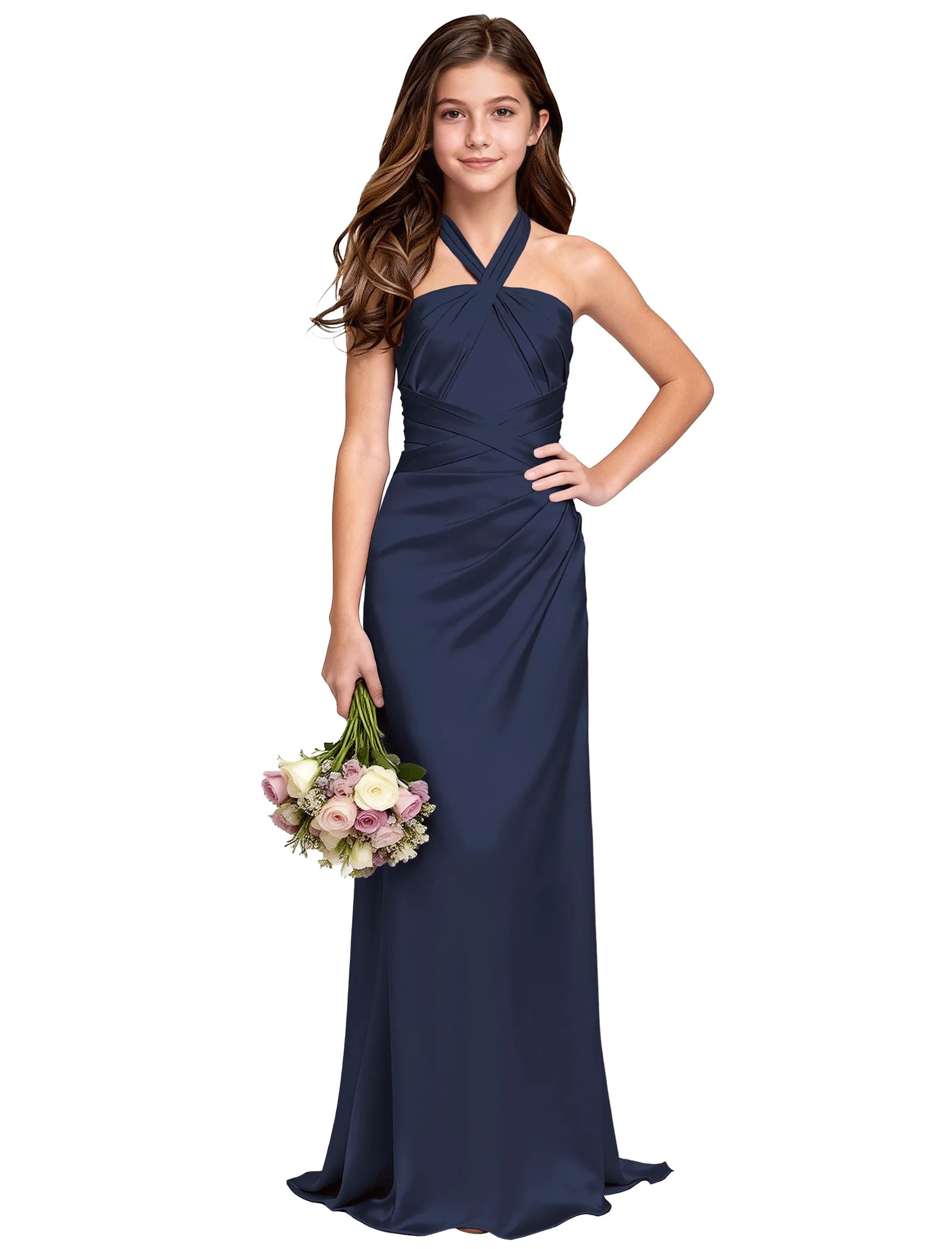 Girls Satin Halter Maxi Dress With Back Cutout