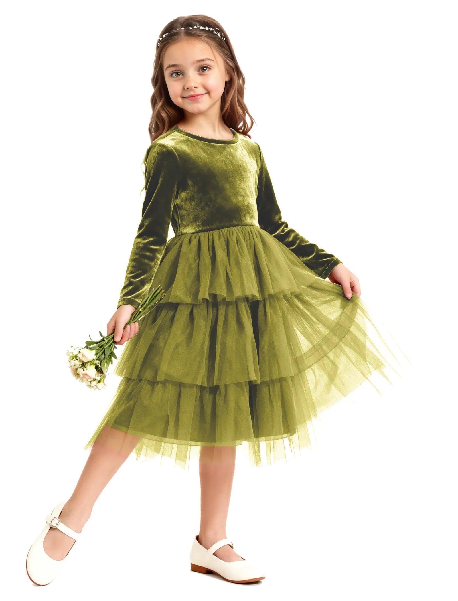Velvet Ruffle Tulle Girls Party Dress