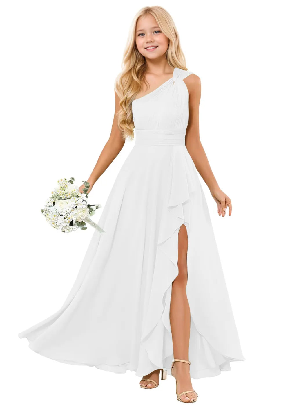 One-Shoulder Chiffon Junior Bridesmaid Dresses
