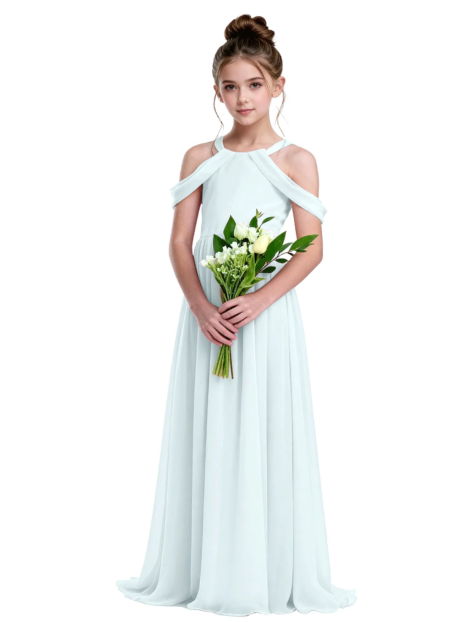 Ethereal Cold-Shoulder Chiffon Flower Girl Dress