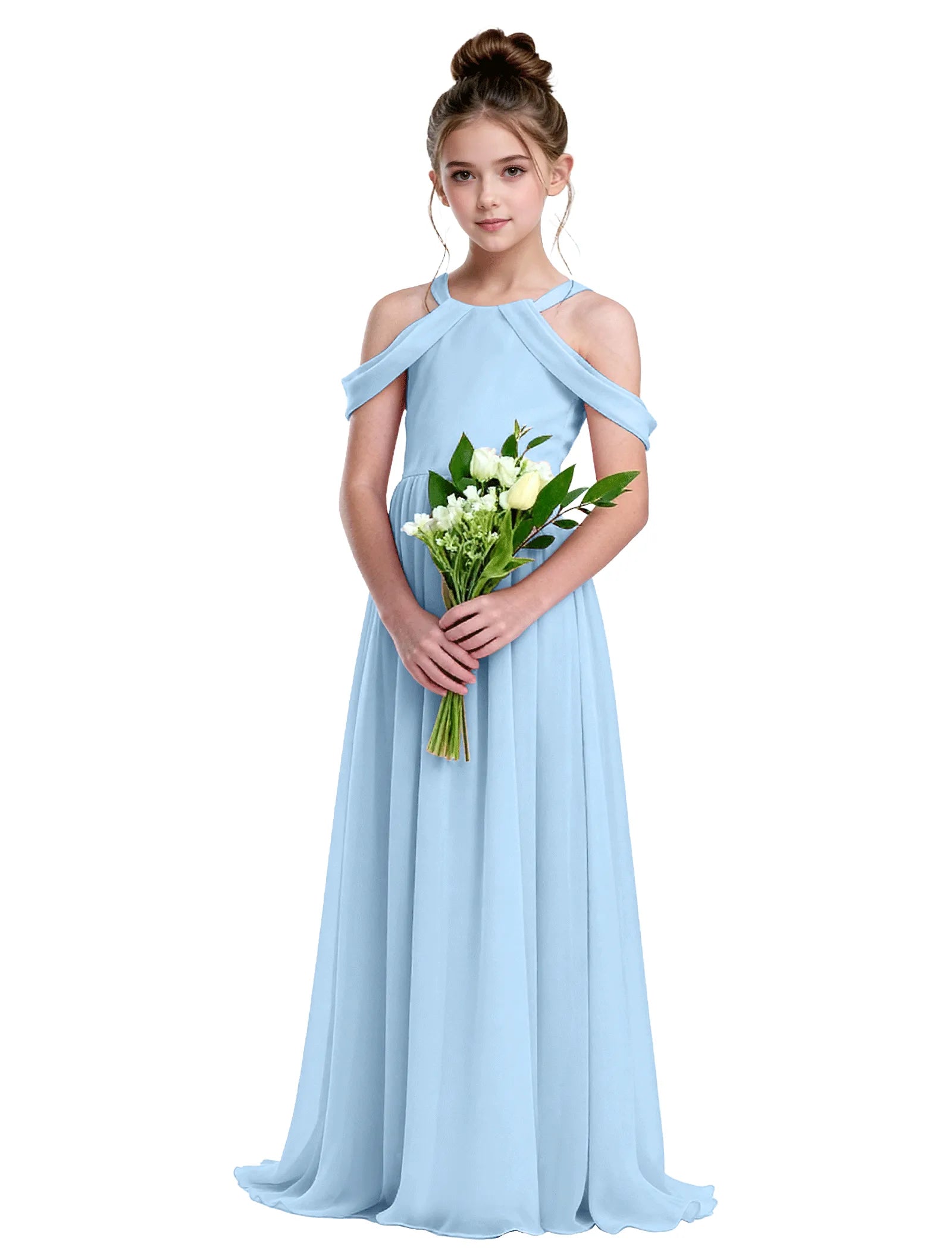 Ethereal Cold-Shoulder Chiffon Flower Girl Dress