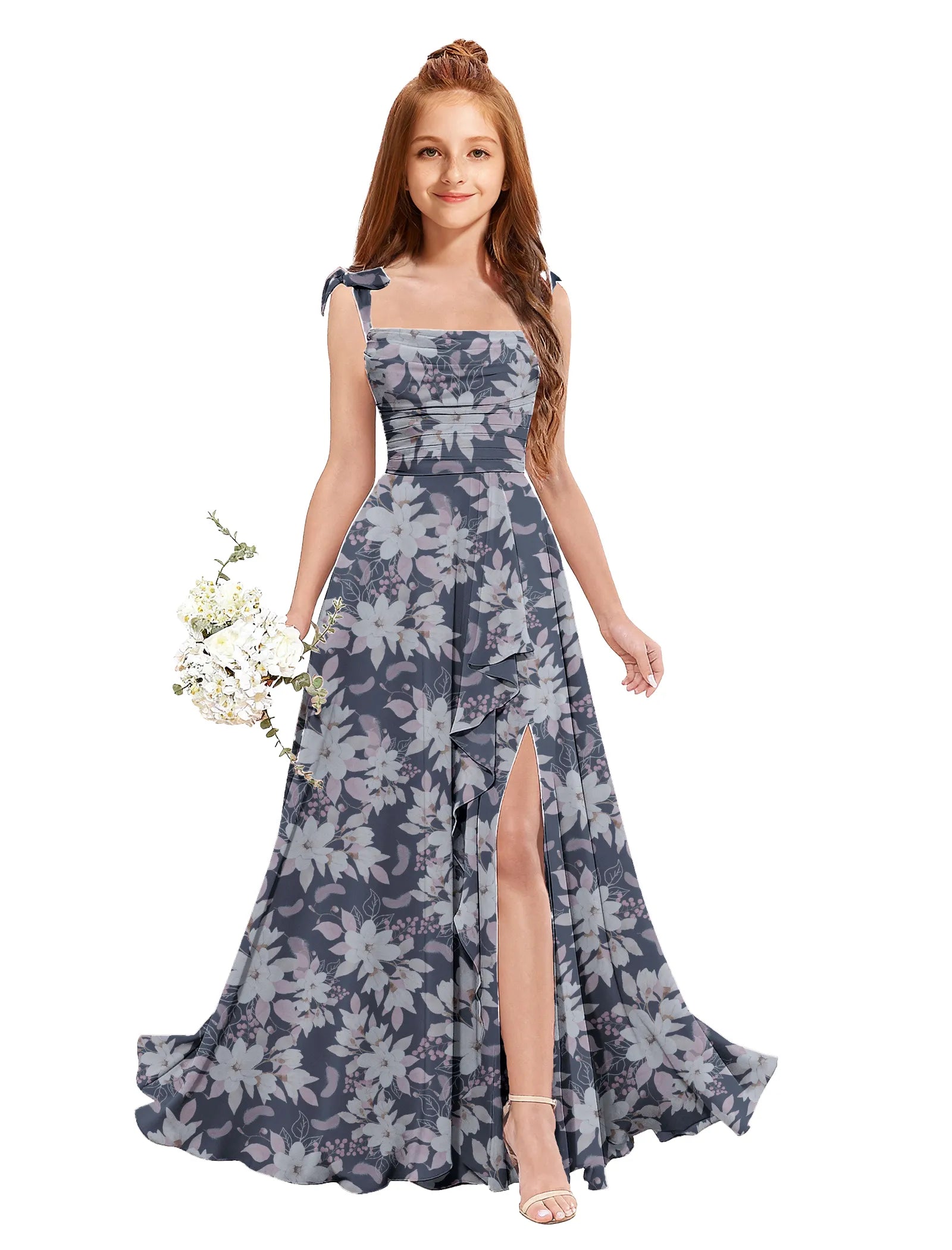 Elegant Girls Floral Print Maxi Gown