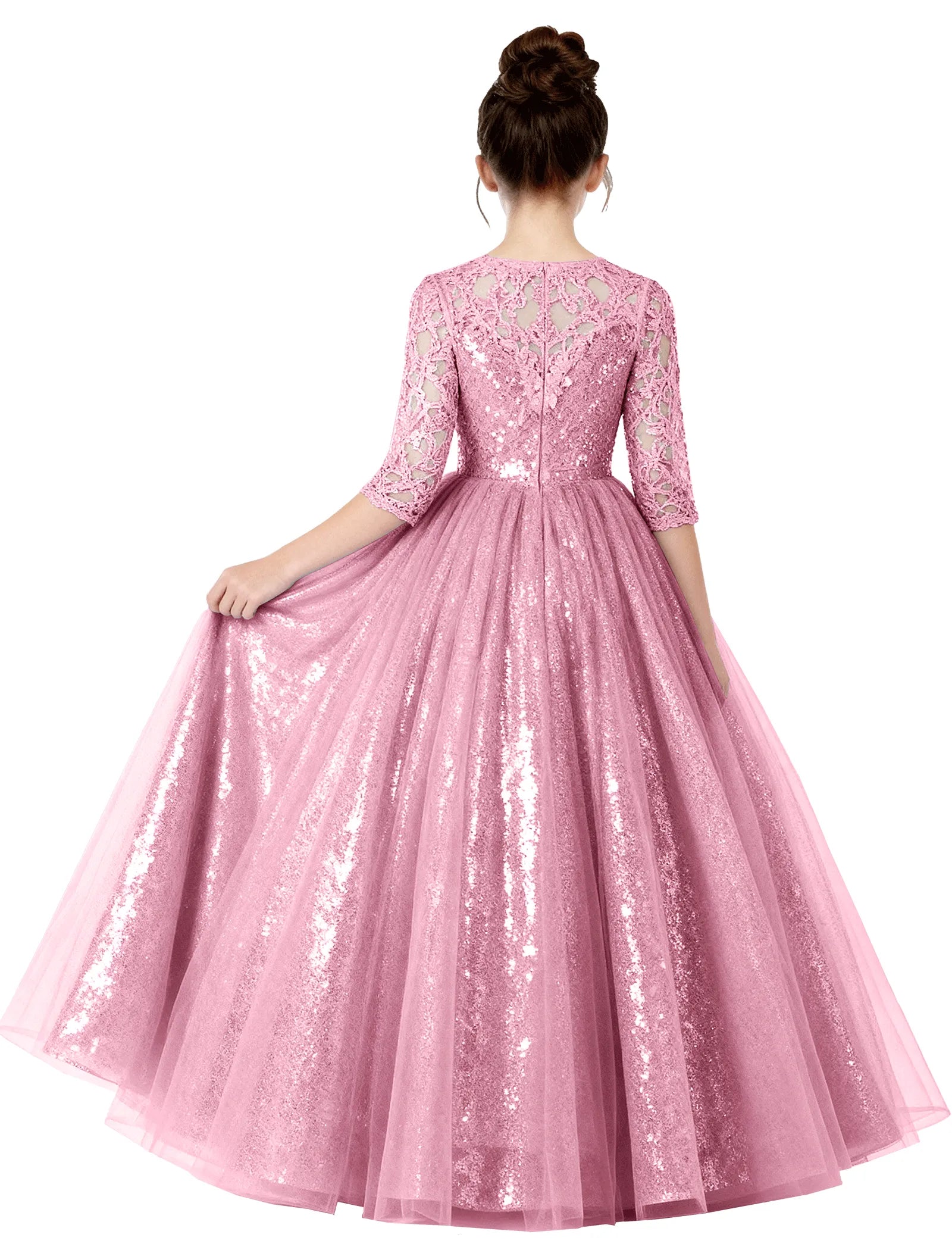 Lace Sparkle Tulle Ball Gown With Bow for Girls