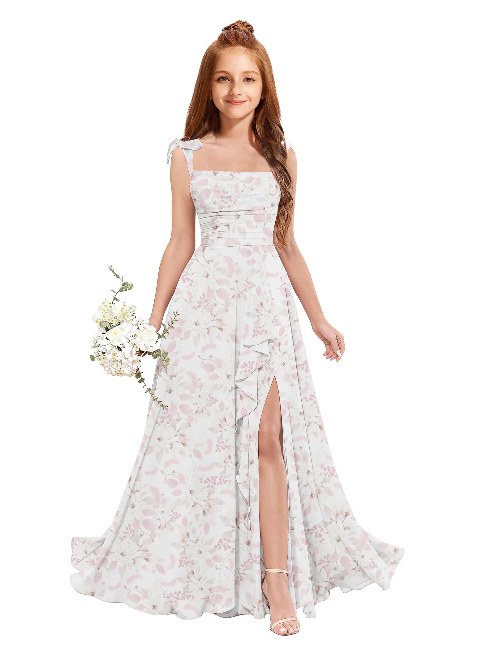 Elegant Girls Floral Print Maxi Gown