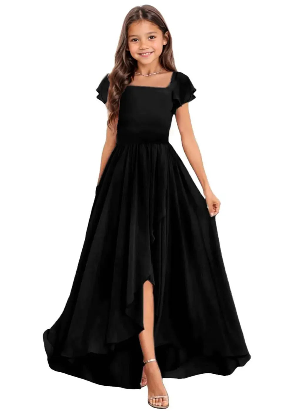 Elegant Square Neck Chiffon Maxi Dress