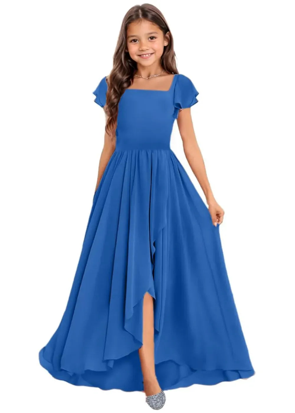 Elegant Square Neck Chiffon Maxi Dress