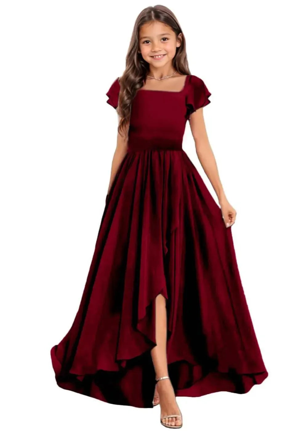 Elegant Square Neck Chiffon Maxi Dress