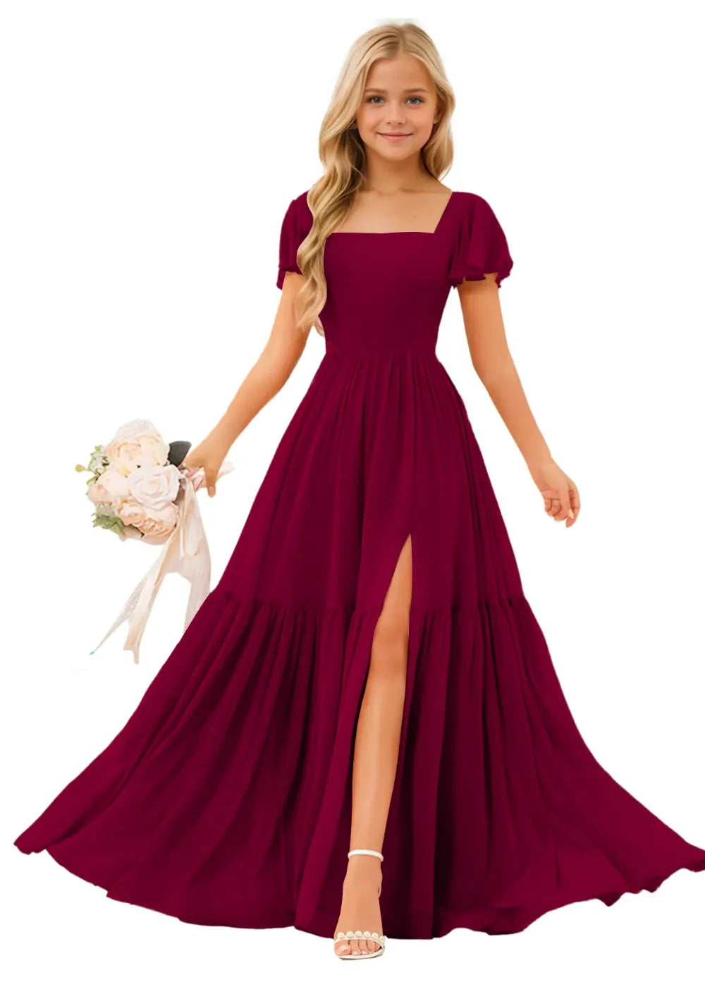 Short Sleeve Chiffon Maxi Dress for Flower Girls