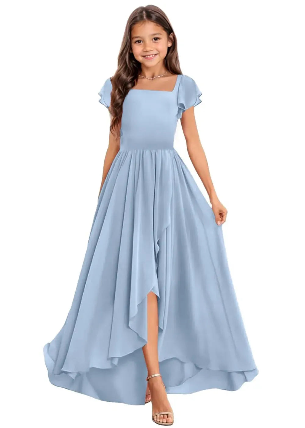 Elegant Square Neck Chiffon Maxi Dress