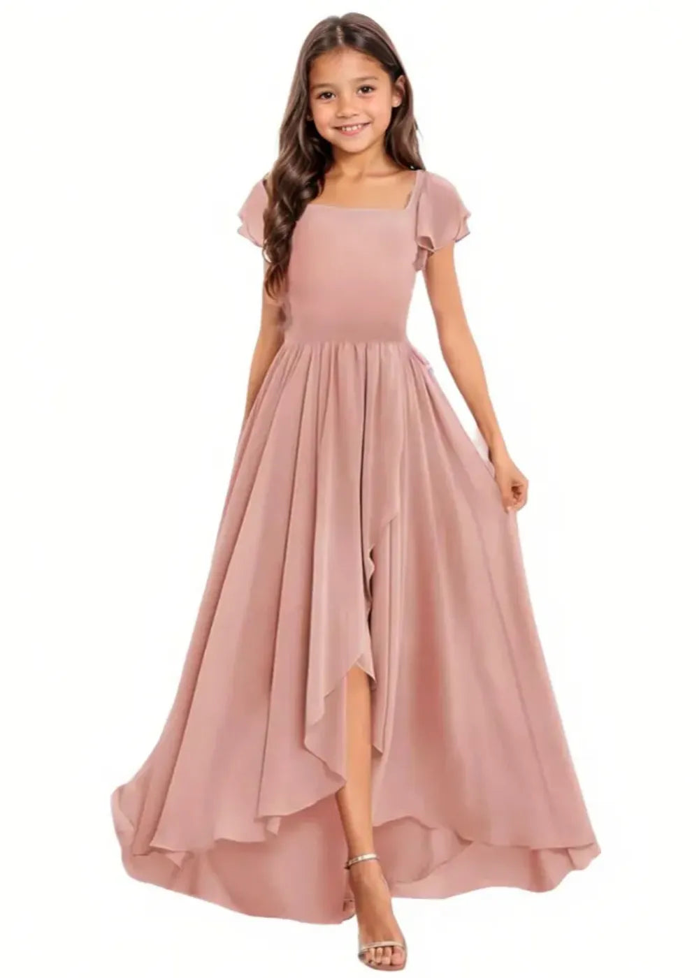 Elegant Square Neck Chiffon Maxi Dress