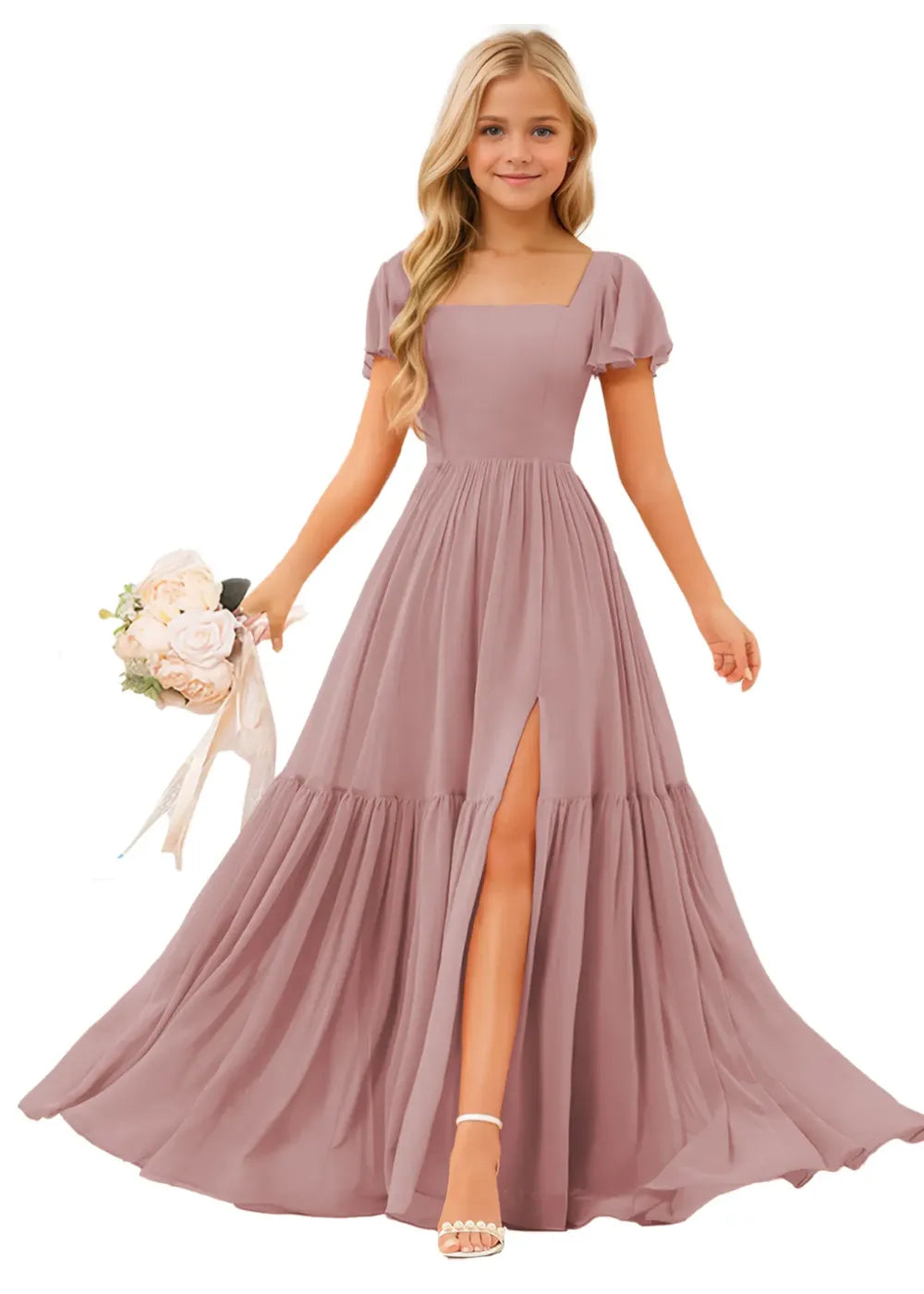 Short Sleeve Chiffon Maxi Dress for Flower Girls
