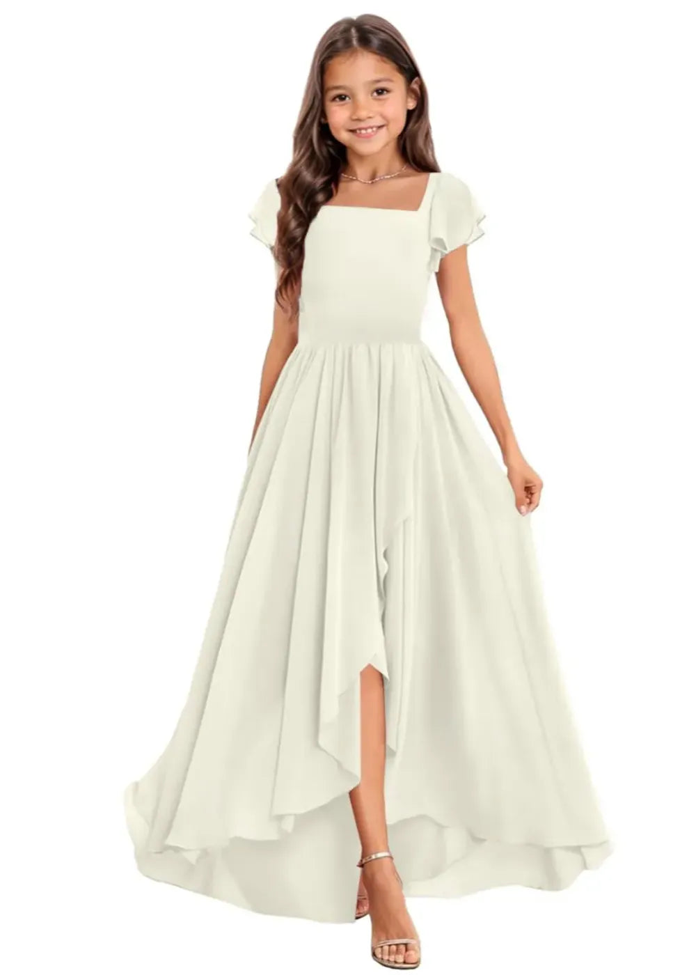Elegant Square Neck Chiffon Maxi Dress