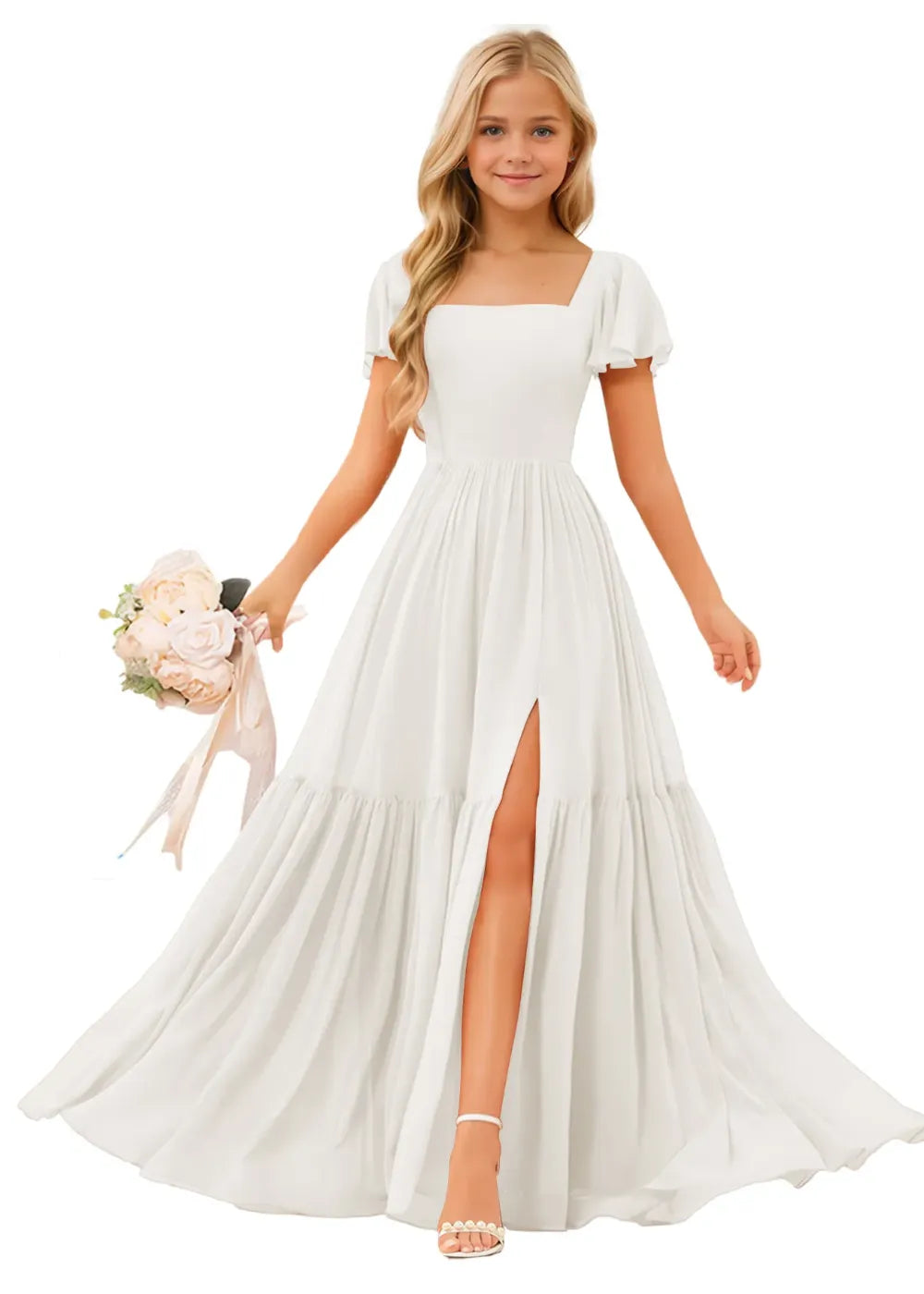 Short Sleeve Chiffon Maxi Dress for Flower Girls