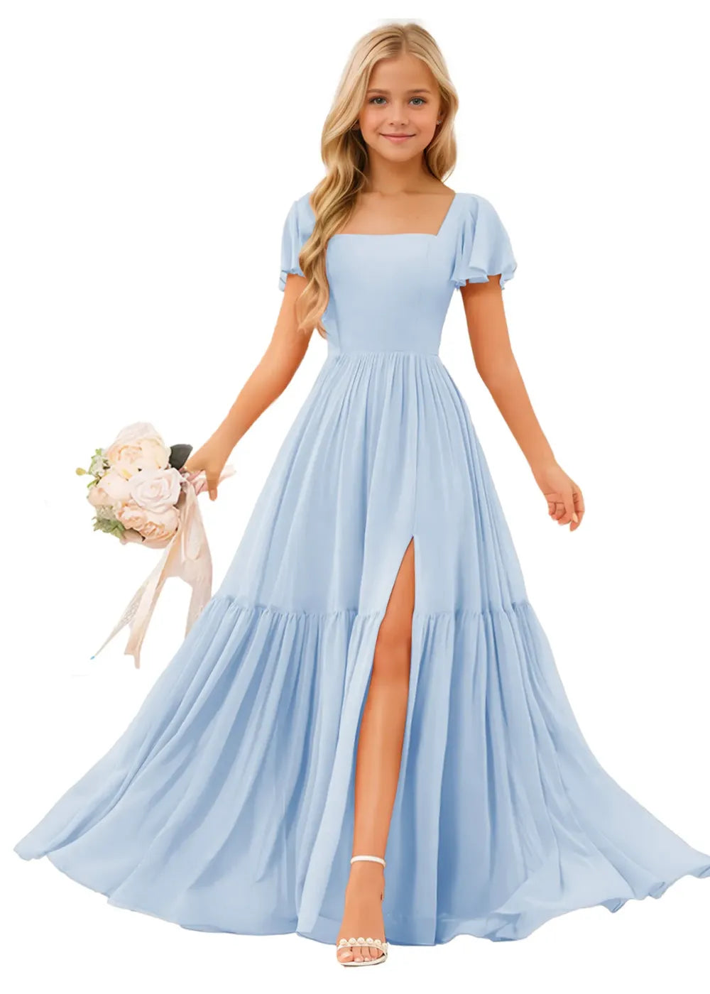 Short Sleeve Chiffon Maxi Dress for Flower Girls