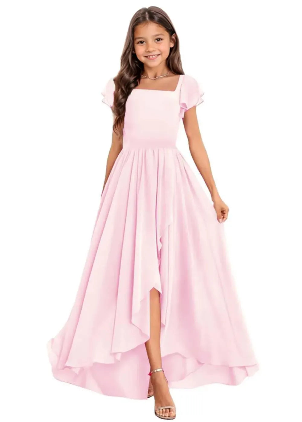 Elegant Square Neck Chiffon Maxi Dress