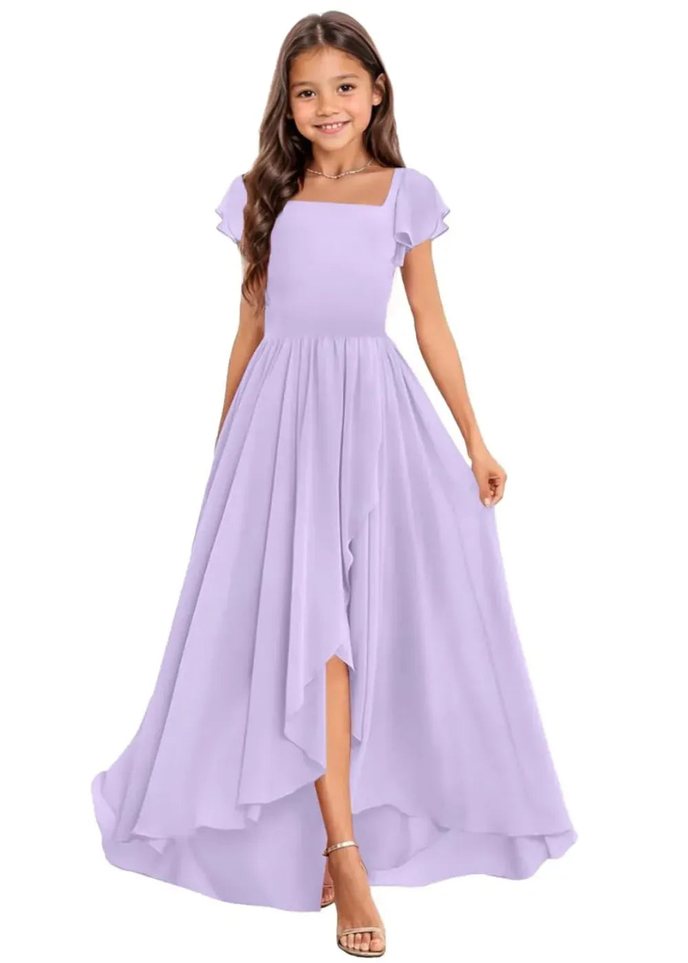 Elegant Square Neck Chiffon Maxi Dress