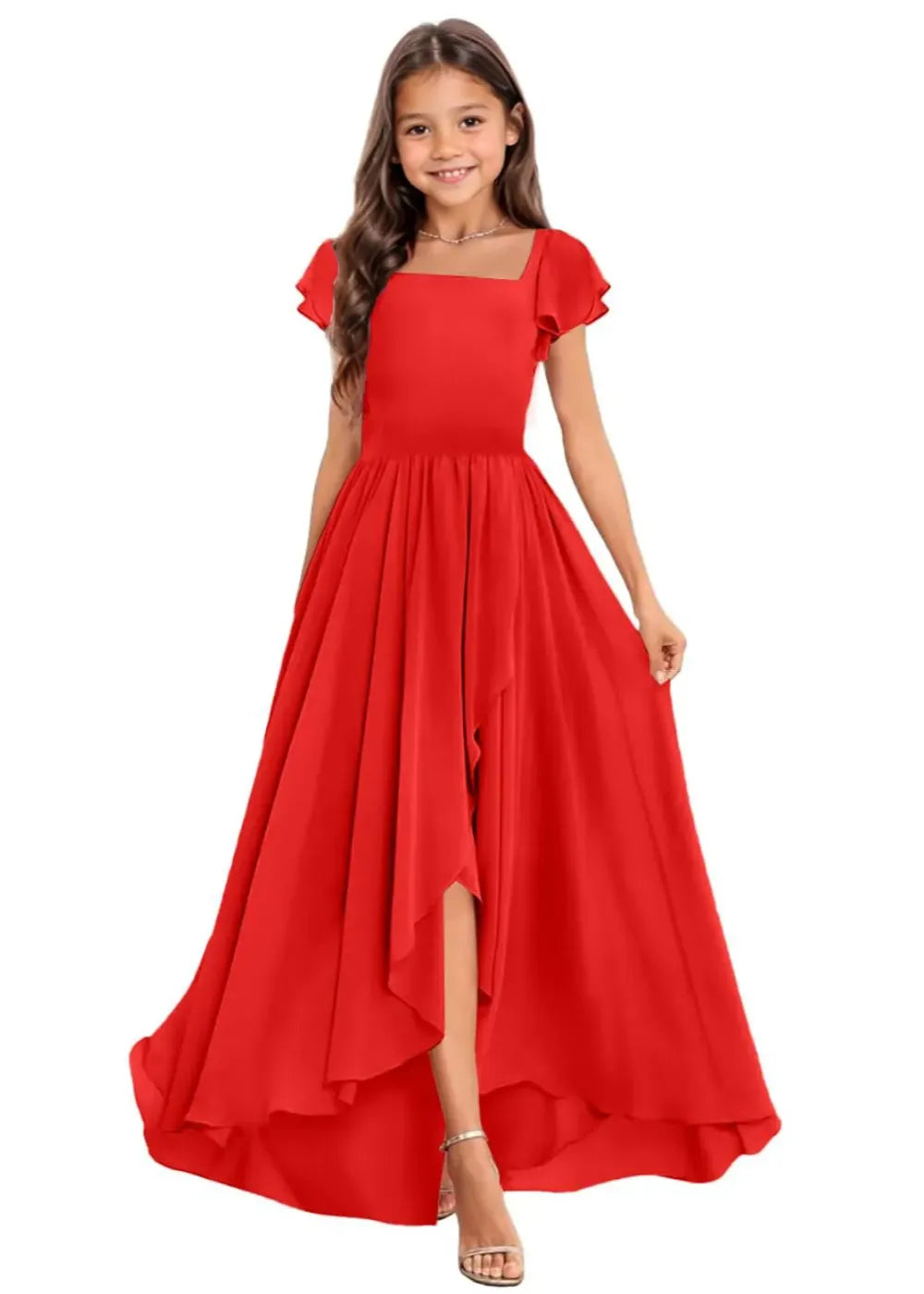 Elegant Square Neck Chiffon Maxi Dress