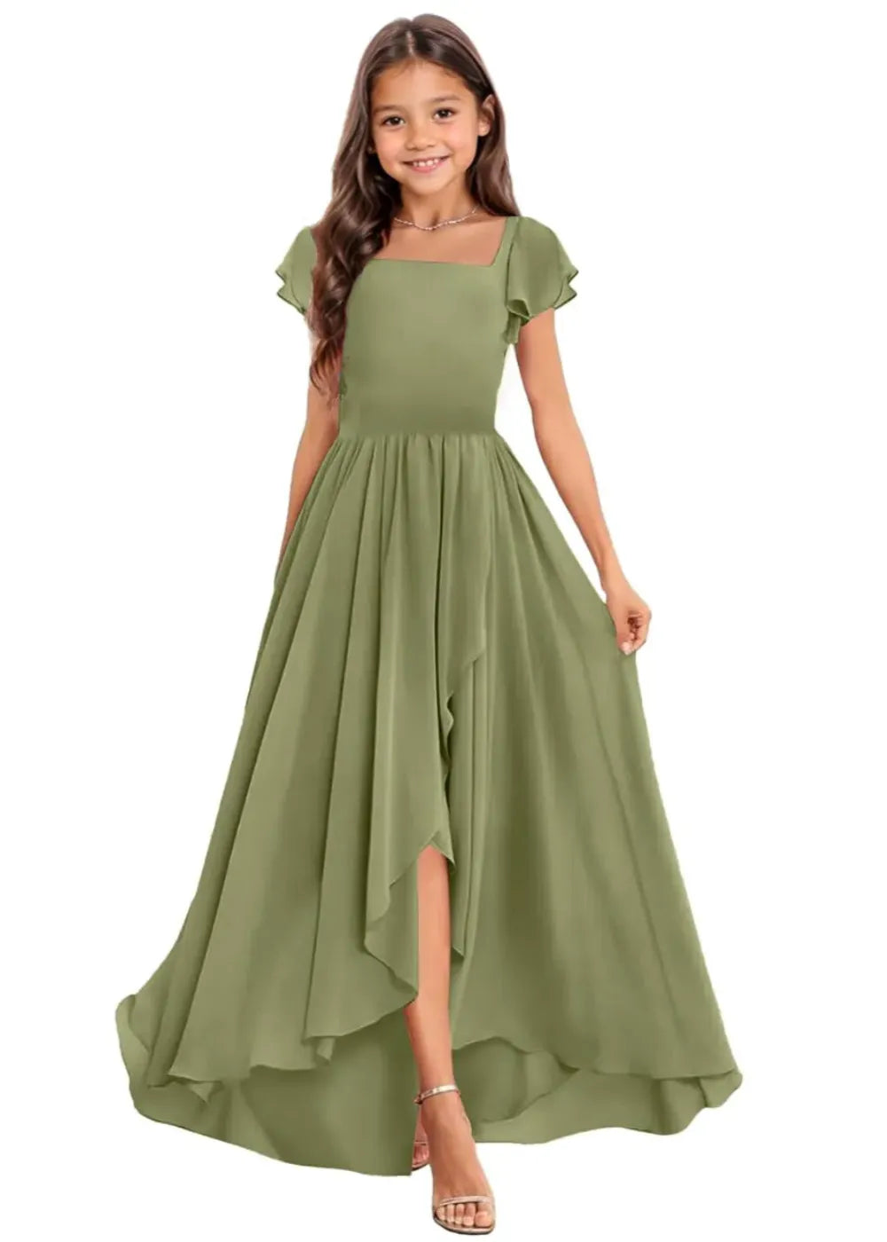 Elegant Square Neck Chiffon Maxi Dress