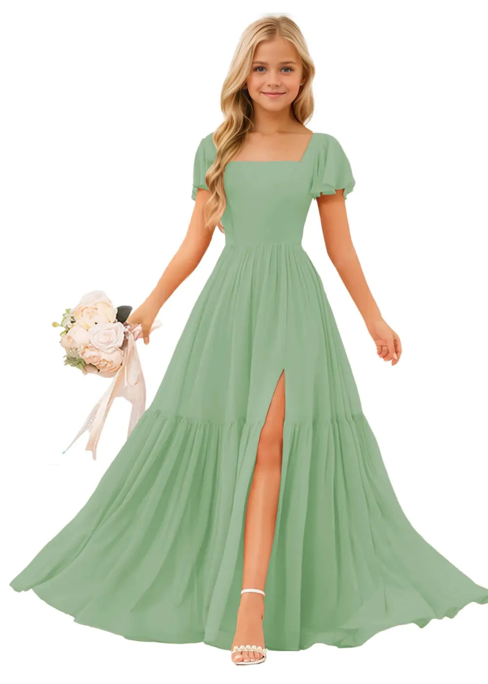 Short Sleeve Chiffon Maxi Dress for Flower Girls