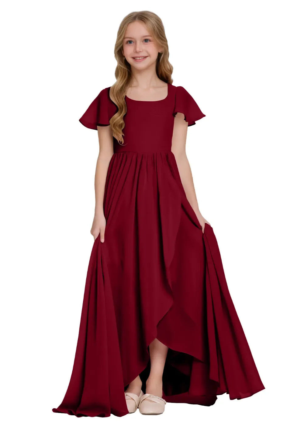 Elegant Square Neck Chiffon Maxi Dress