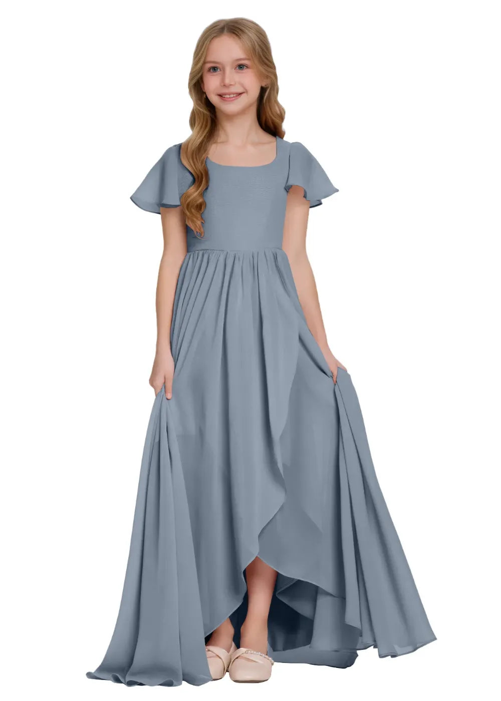 Elegant Square Neck Chiffon Maxi Dress