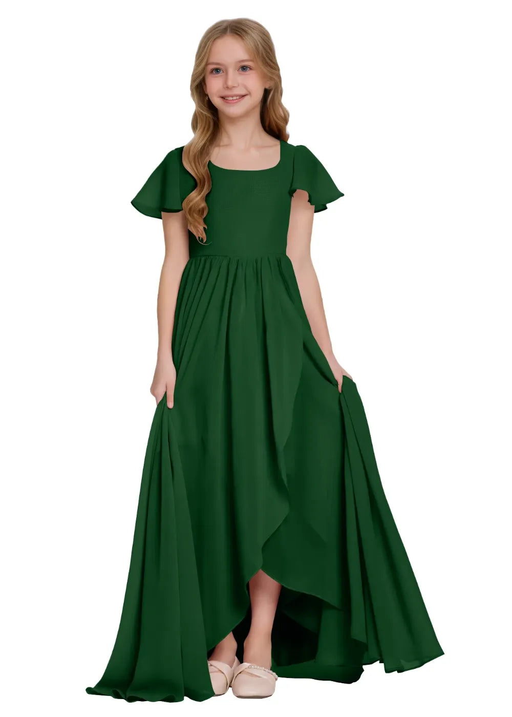 Elegant Square Neck Chiffon Maxi Dress