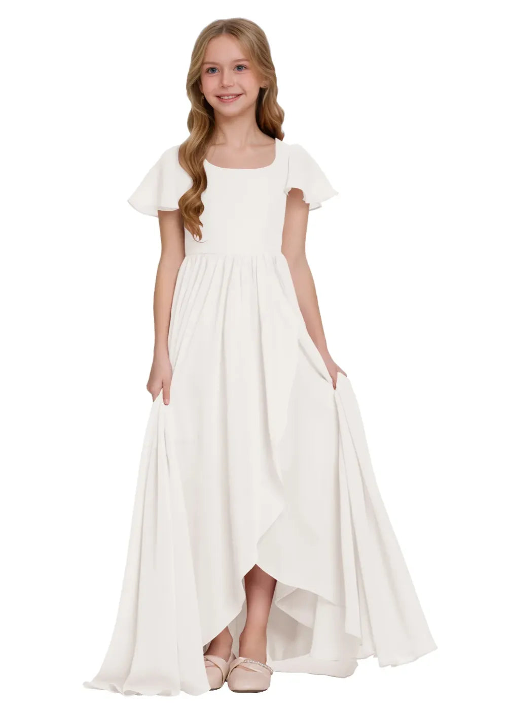 Elegant Square Neck Chiffon Maxi Dress
