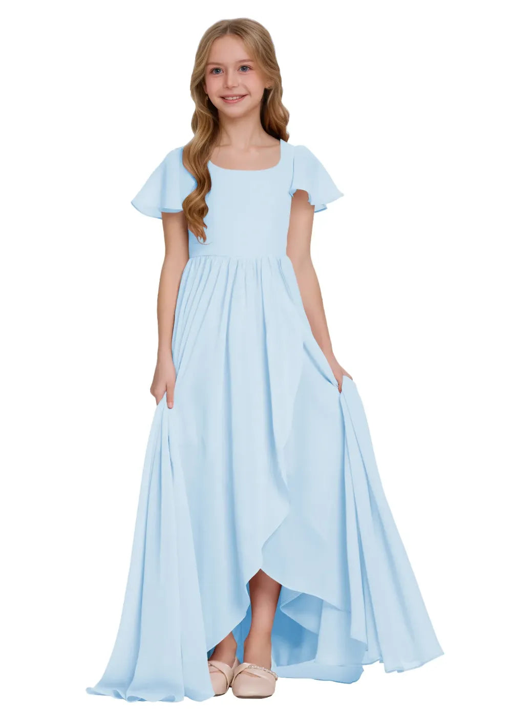 Elegant Square Neck Chiffon Maxi Dress
