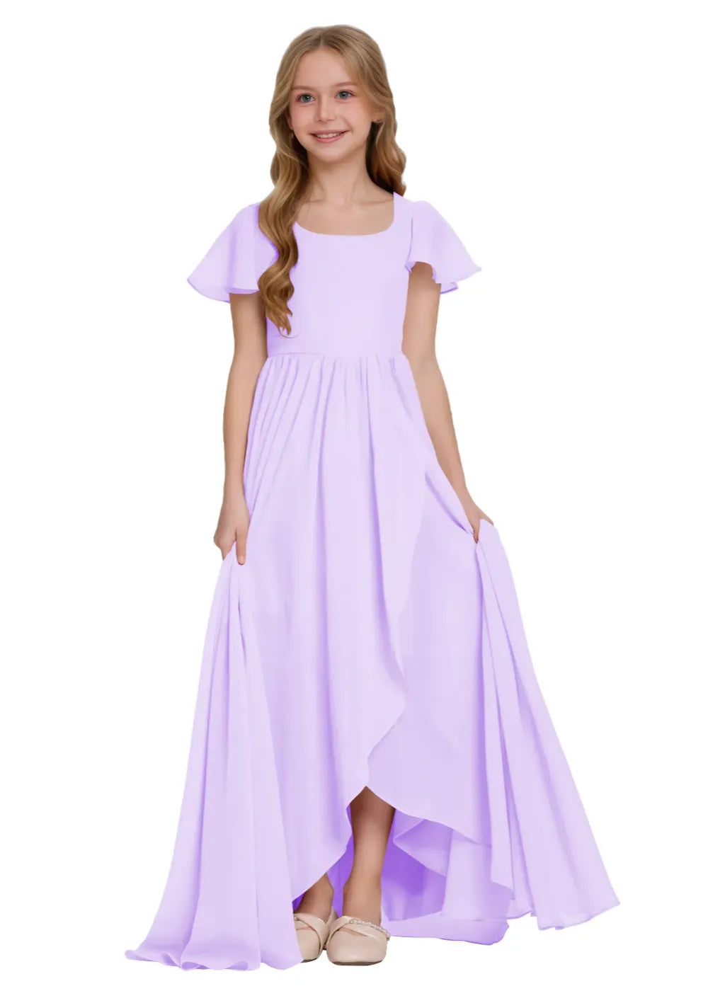 Elegant Square Neck Chiffon Maxi Dress