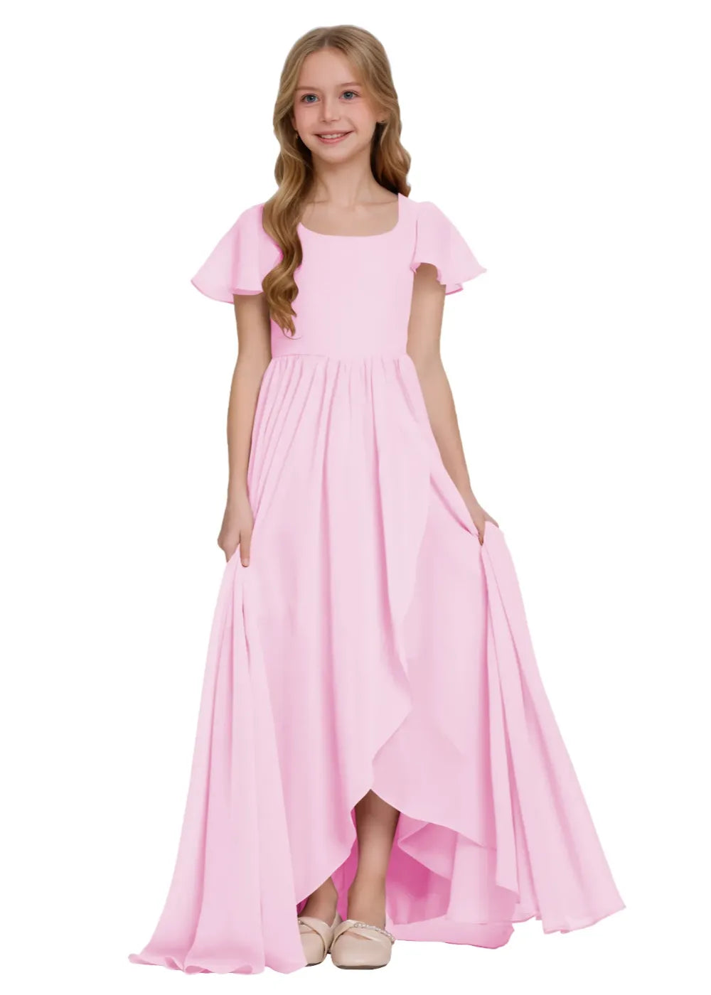Elegant Square Neck Chiffon Maxi Dress