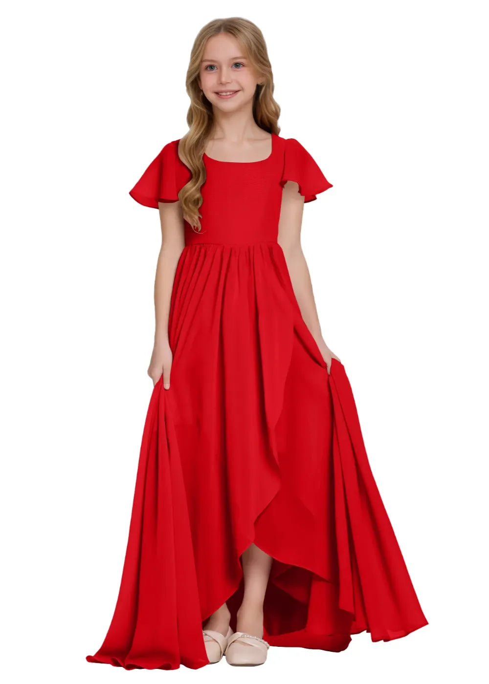 Elegant Square Neck Chiffon Maxi Dress
