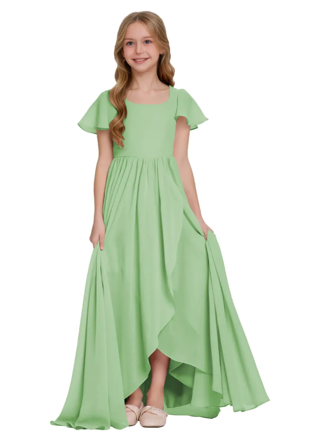 Elegant Square Neck Chiffon Maxi Dress