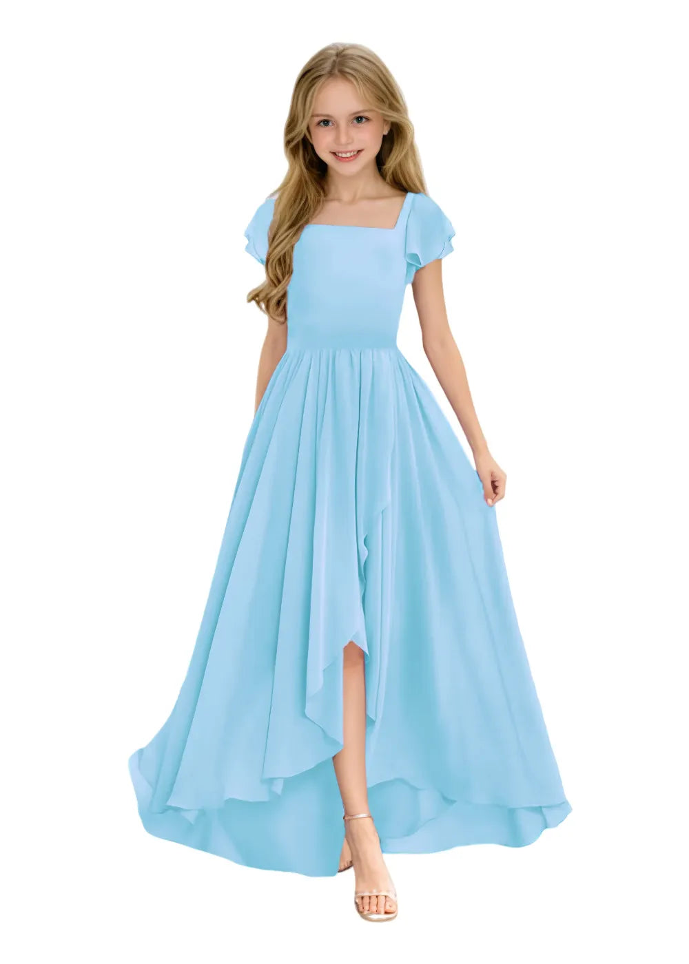 Elegant Square Neck Chiffon Maxi Dress