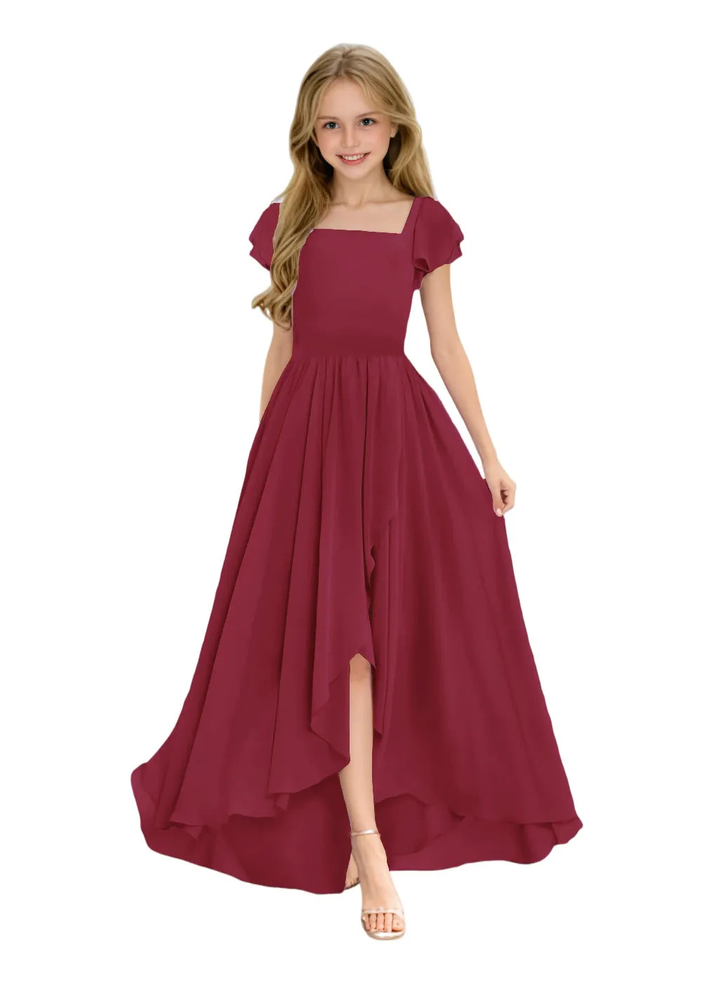Elegant Square Neck Chiffon Maxi Dress