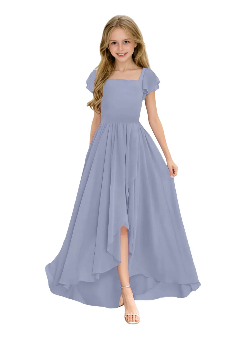 Elegant Square Neck Chiffon Maxi Dress