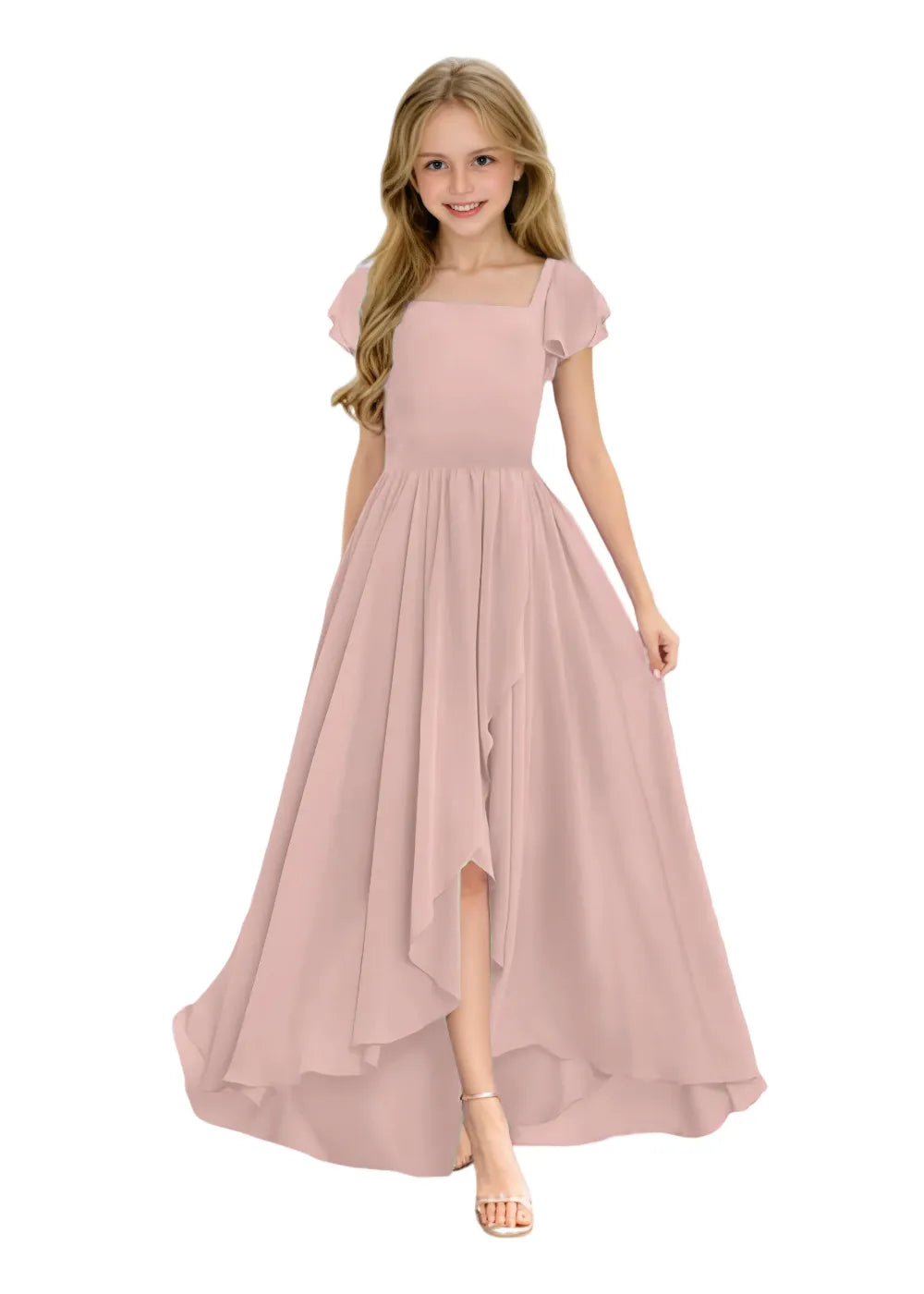Elegant Square Neck Chiffon Maxi Dress