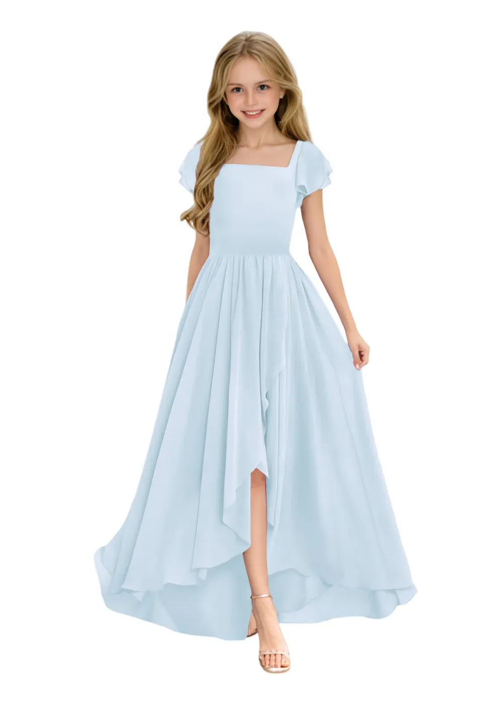 Elegant Square Neck Chiffon Maxi Dress