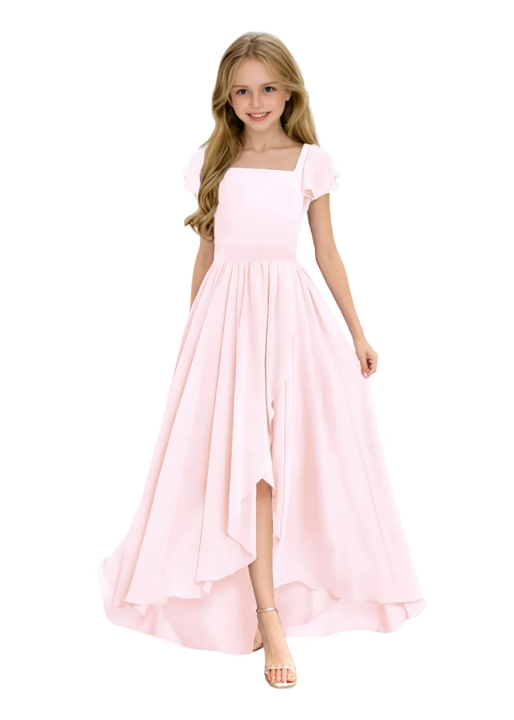 Elegant Square Neck Chiffon Maxi Dress