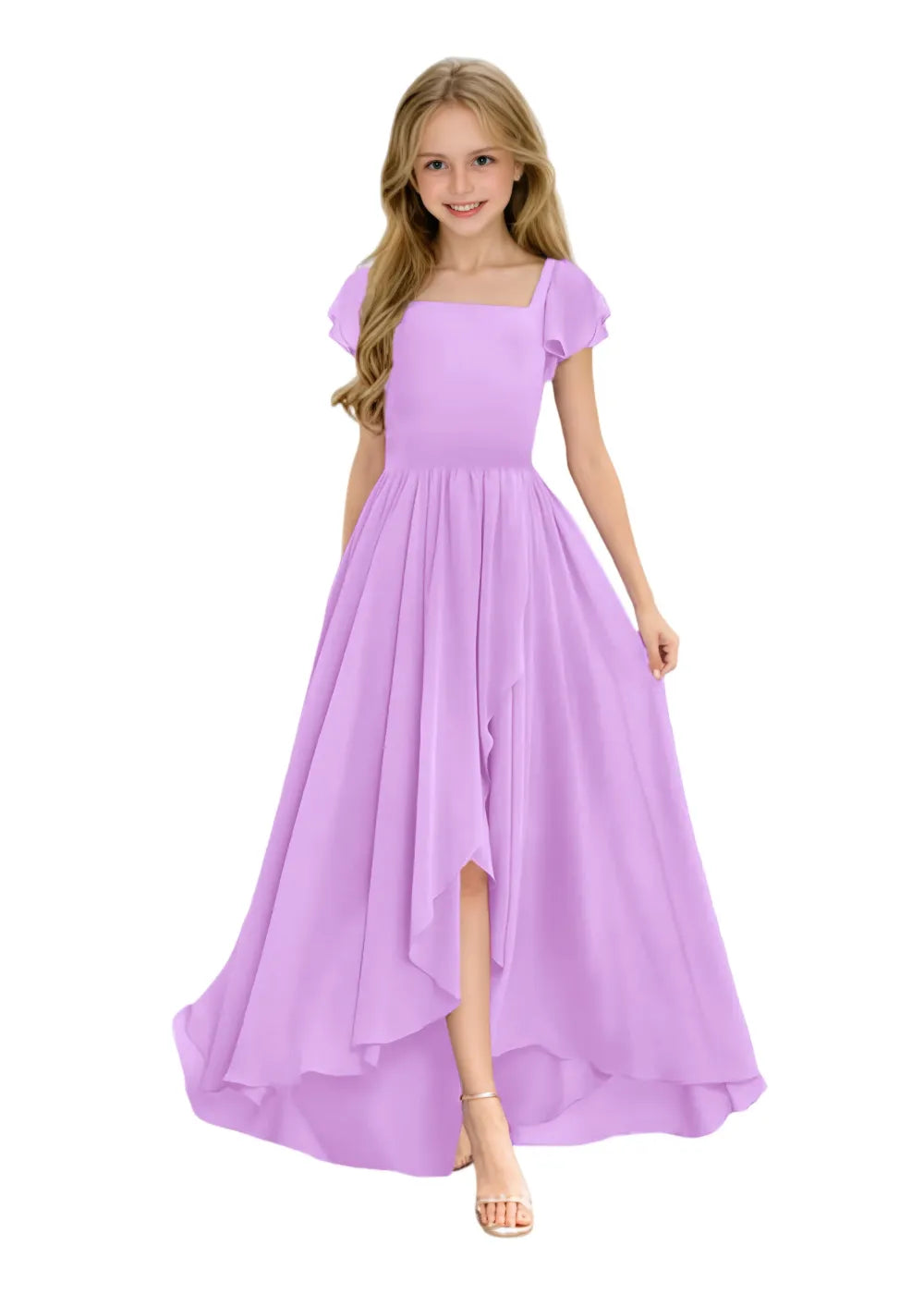 Elegant Square Neck Chiffon Maxi Dress