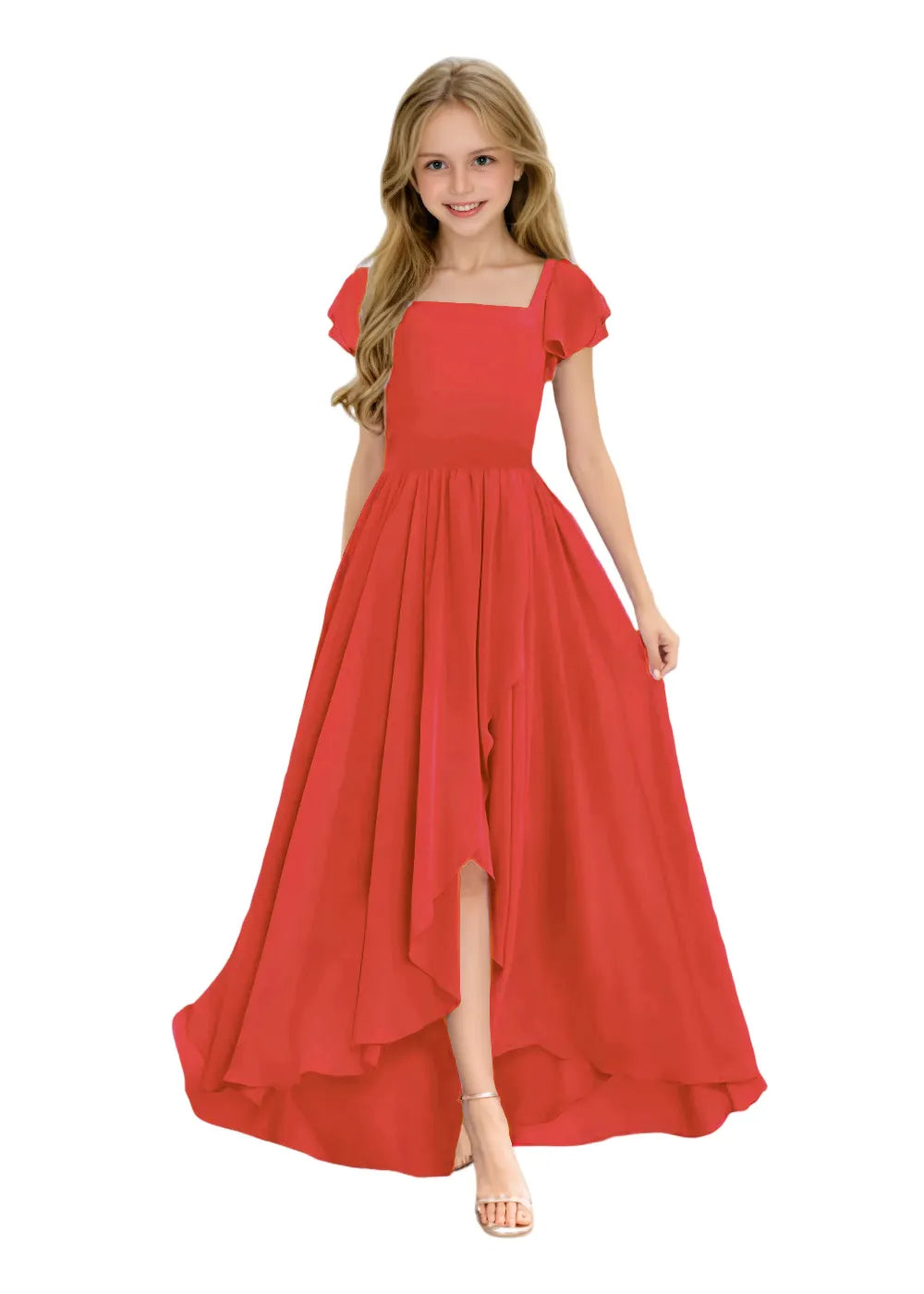 Elegant Square Neck Chiffon Maxi Dress