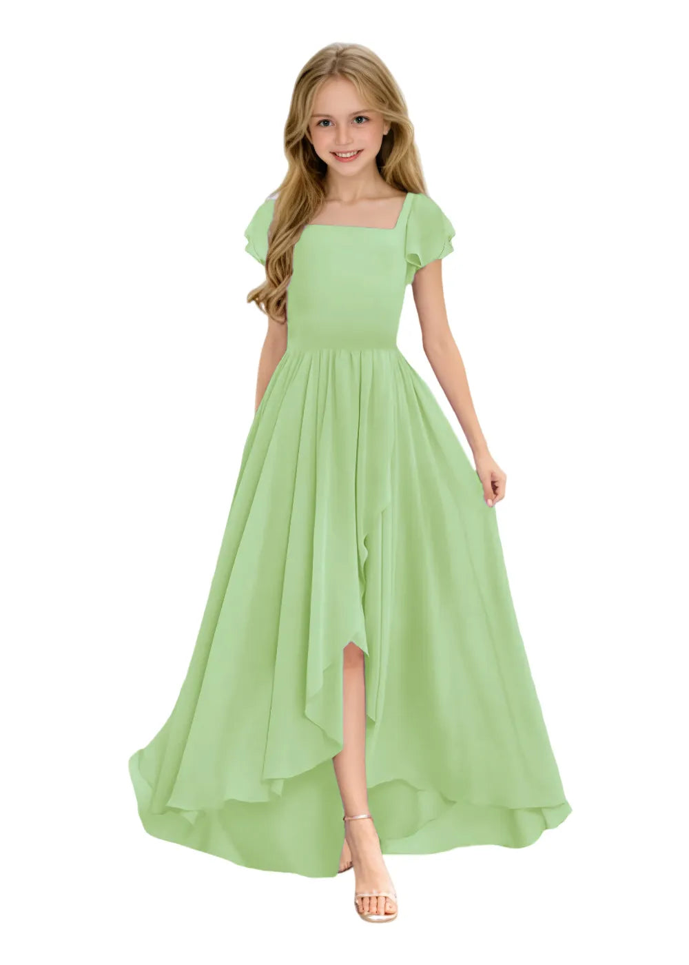 Elegant Square Neck Chiffon Maxi Dress