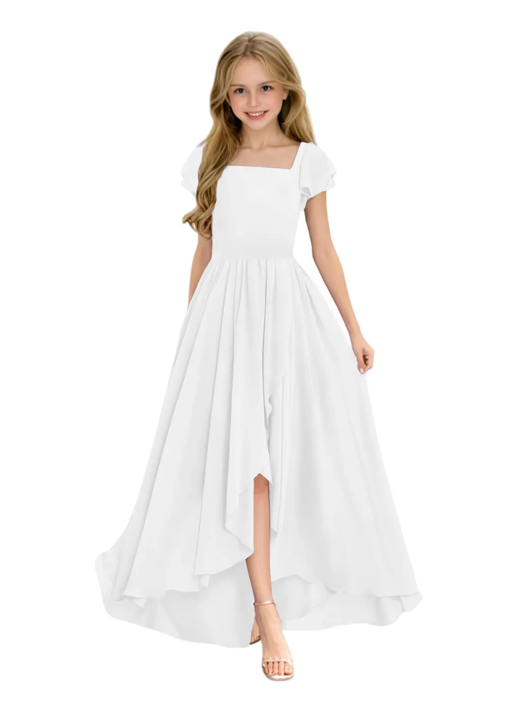 Elegant Square Neck Chiffon Maxi Dress