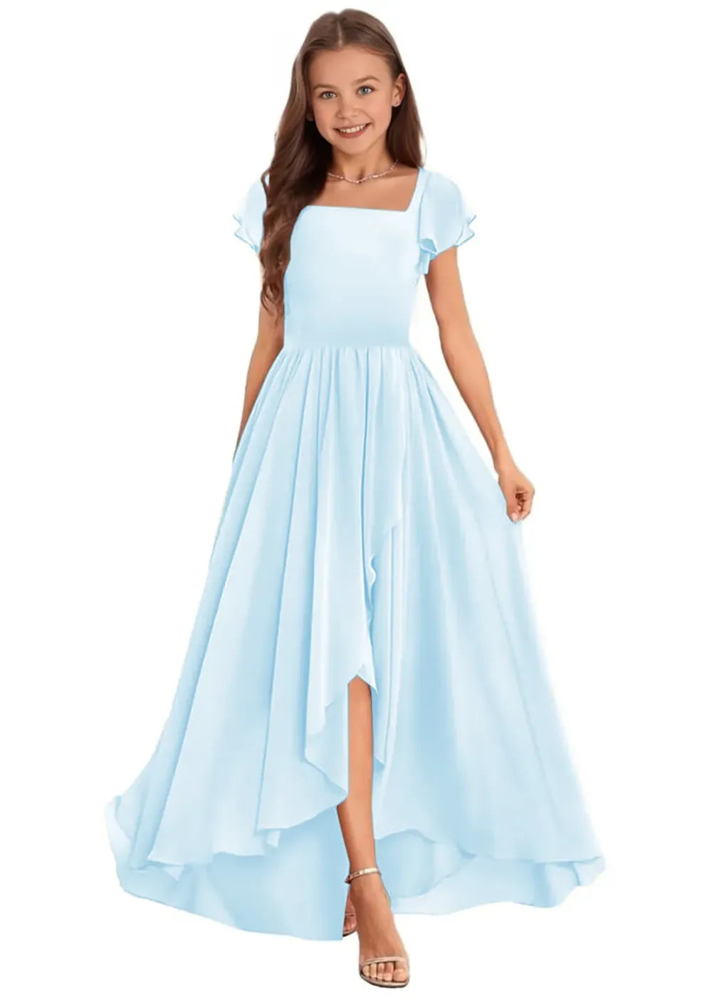 Elegant Square Neck Chiffon Maxi Dress