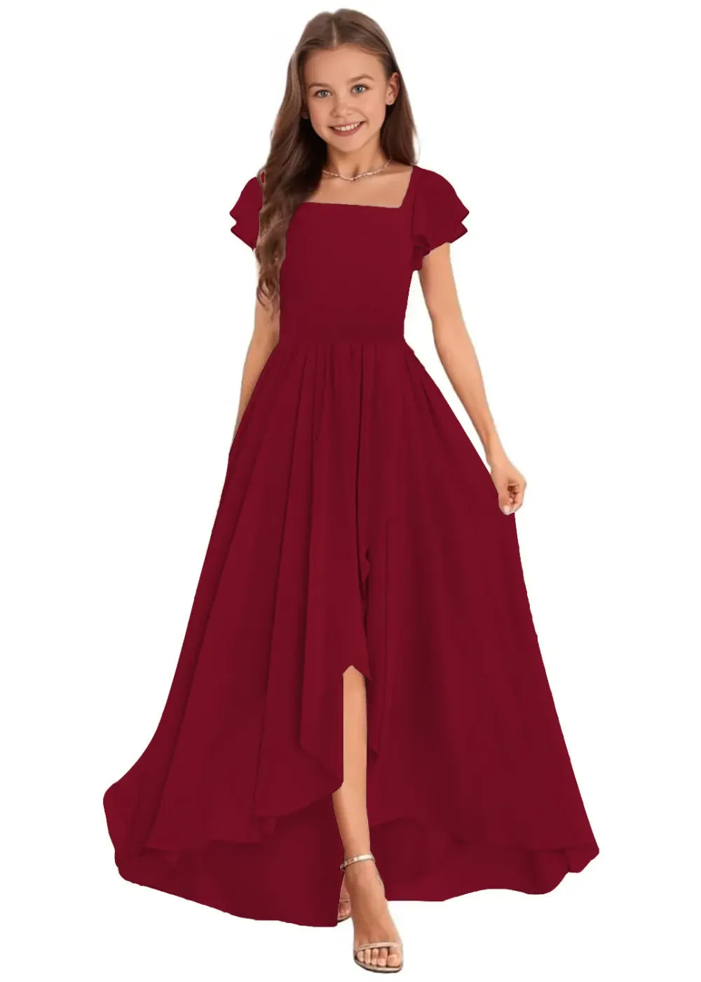 Elegant Square Neck Chiffon Maxi Dress